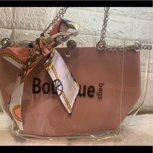 2 piece clear and pink hand bag